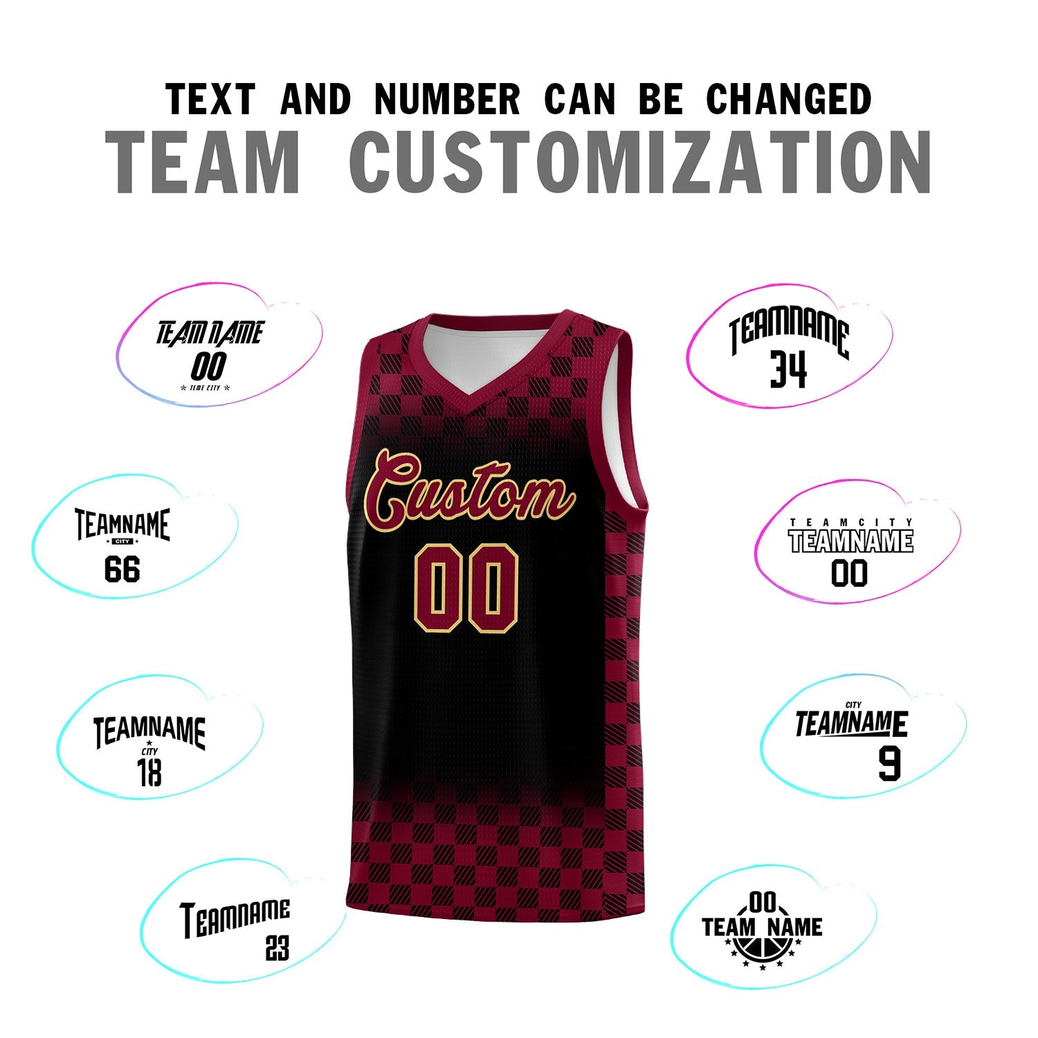 Custom Black Crimson Classic Plaid Pattern Sports Uniform Basketball Jersey