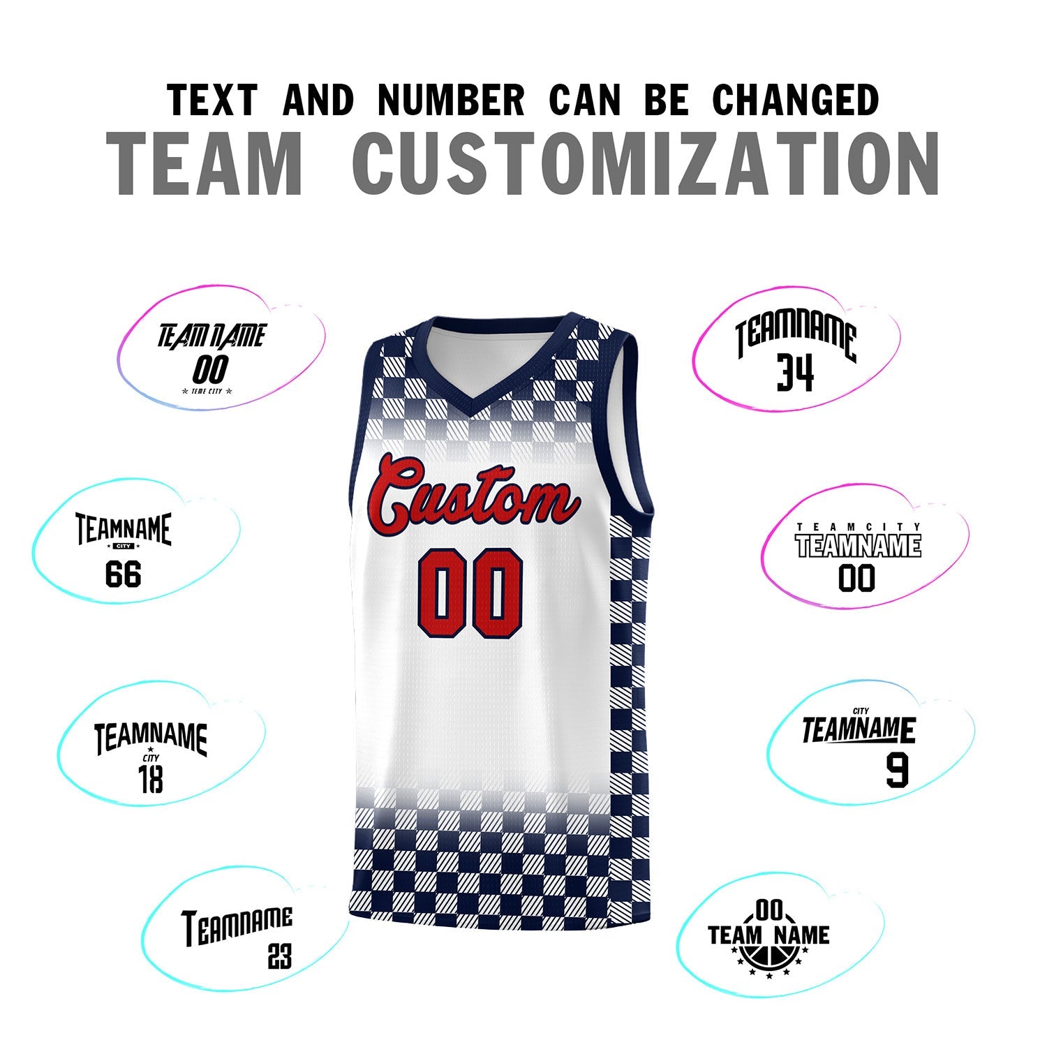 Custom White Navy Classic Plaid Pattern Sports Uniform Basketball Jersey
