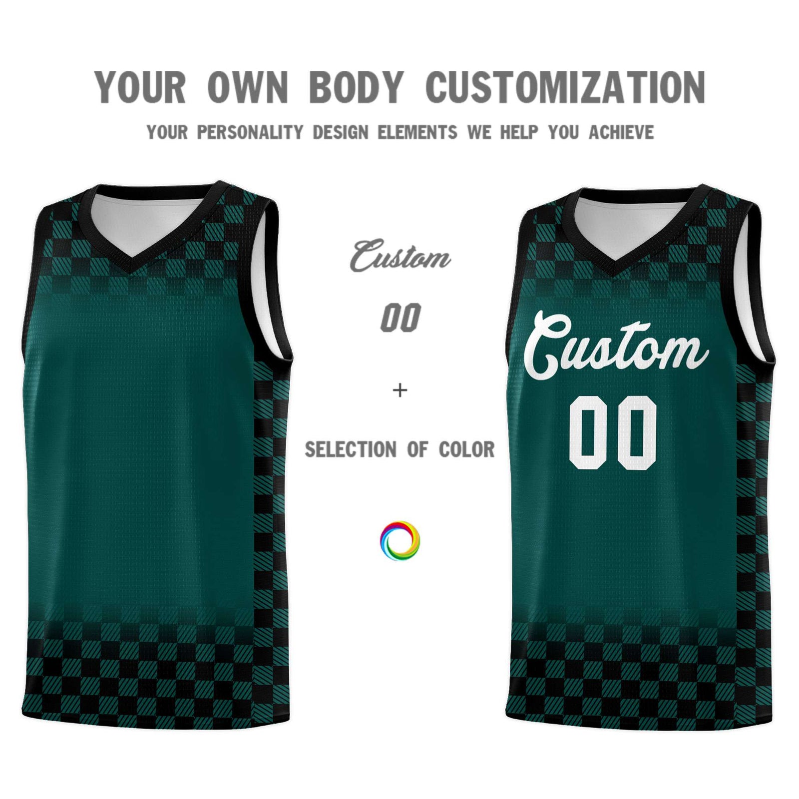 Custom Midnight Green Black Classic Plaid Pattern Sports Uniform Basketball Jersey