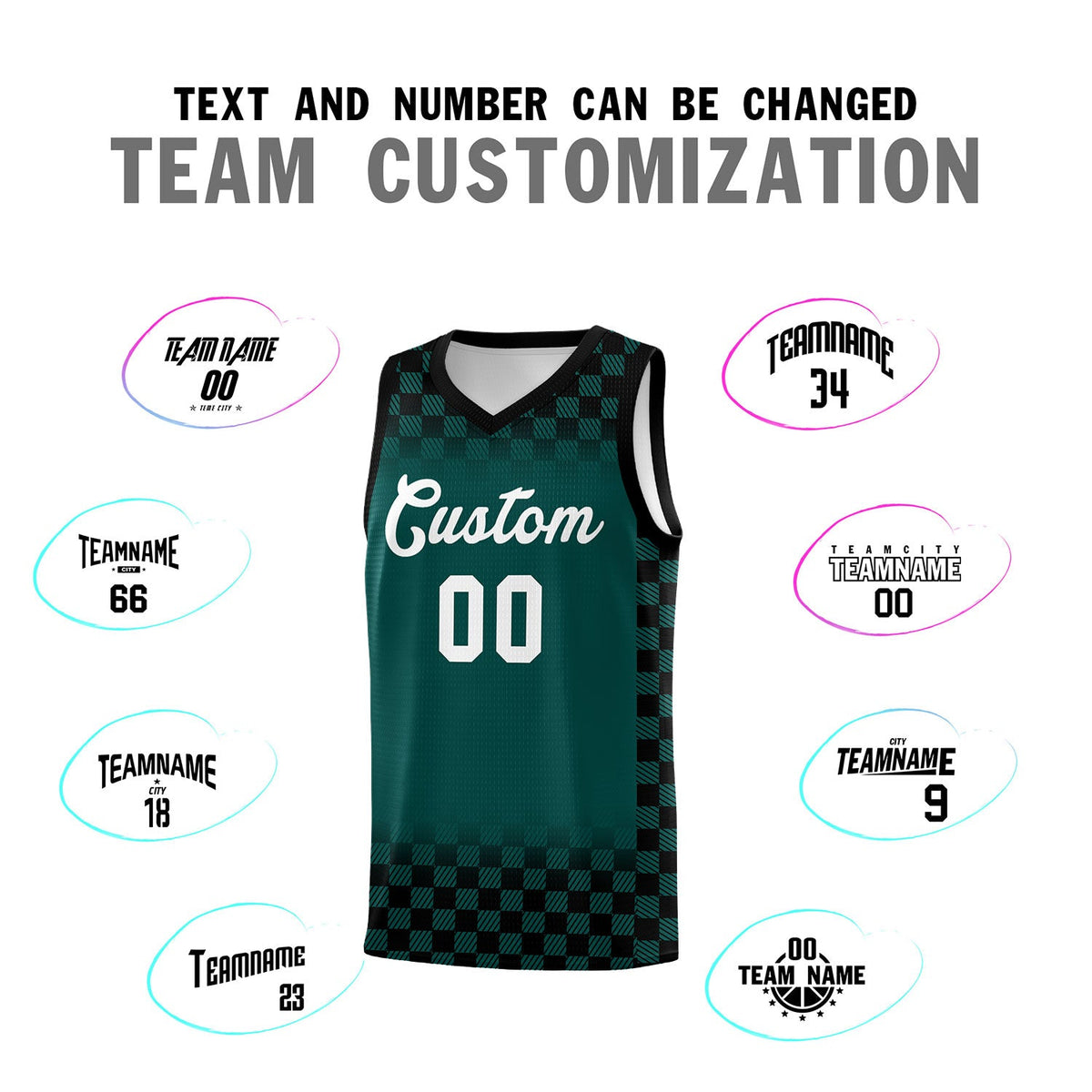 Custom Midnight Green Black Classic Plaid Pattern Sports Uniform Basketball Jersey