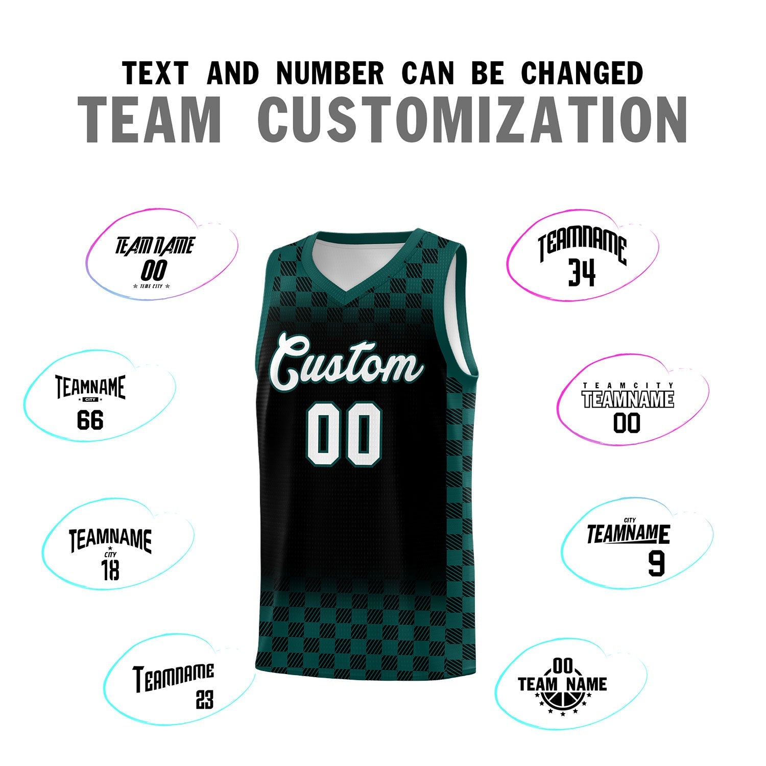Custom Black Midnight Green Classic Plaid Pattern Sports Uniform Basketball Jersey