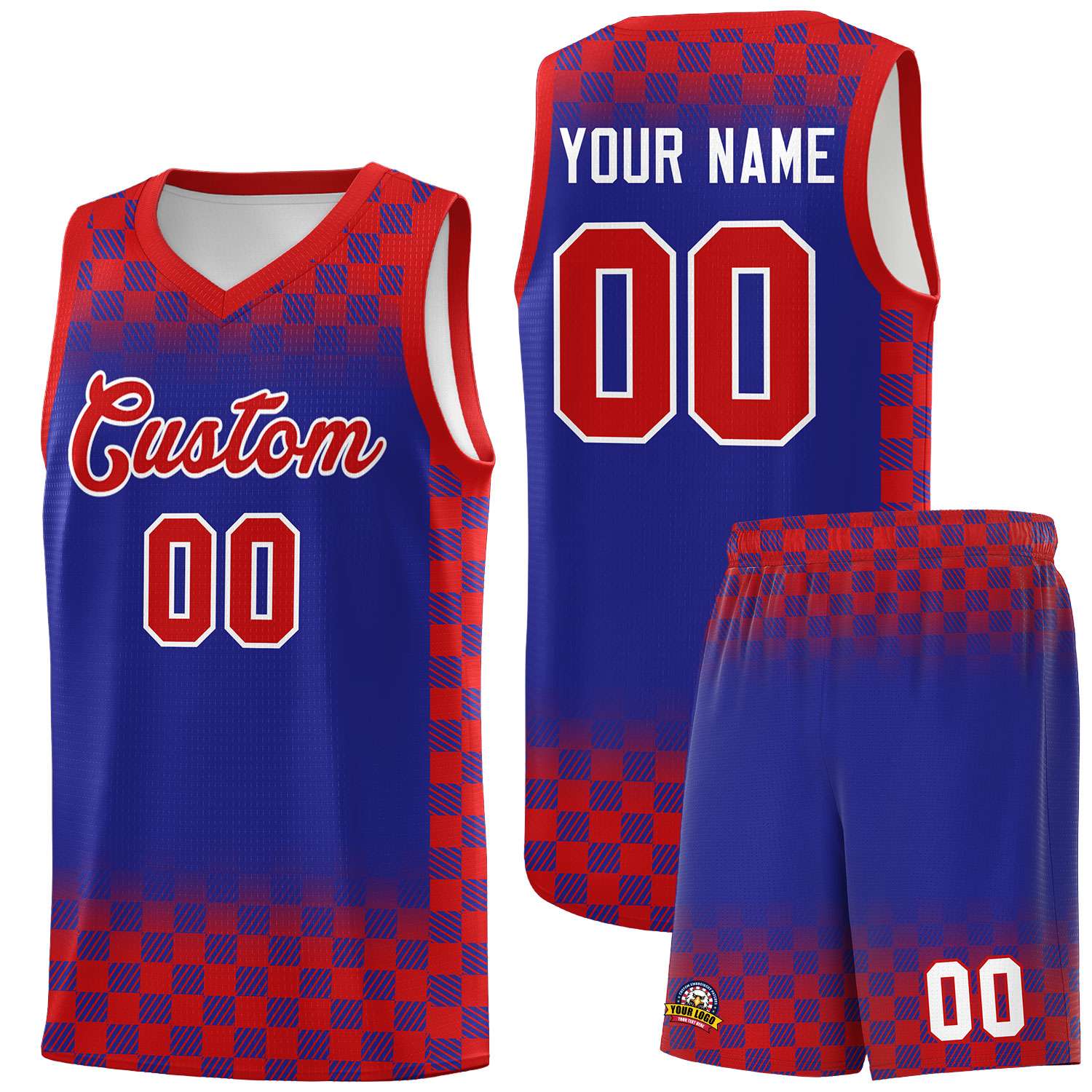 Custom Royal Red Classic Plaid Pattern Sports Uniform Basketball Jersey