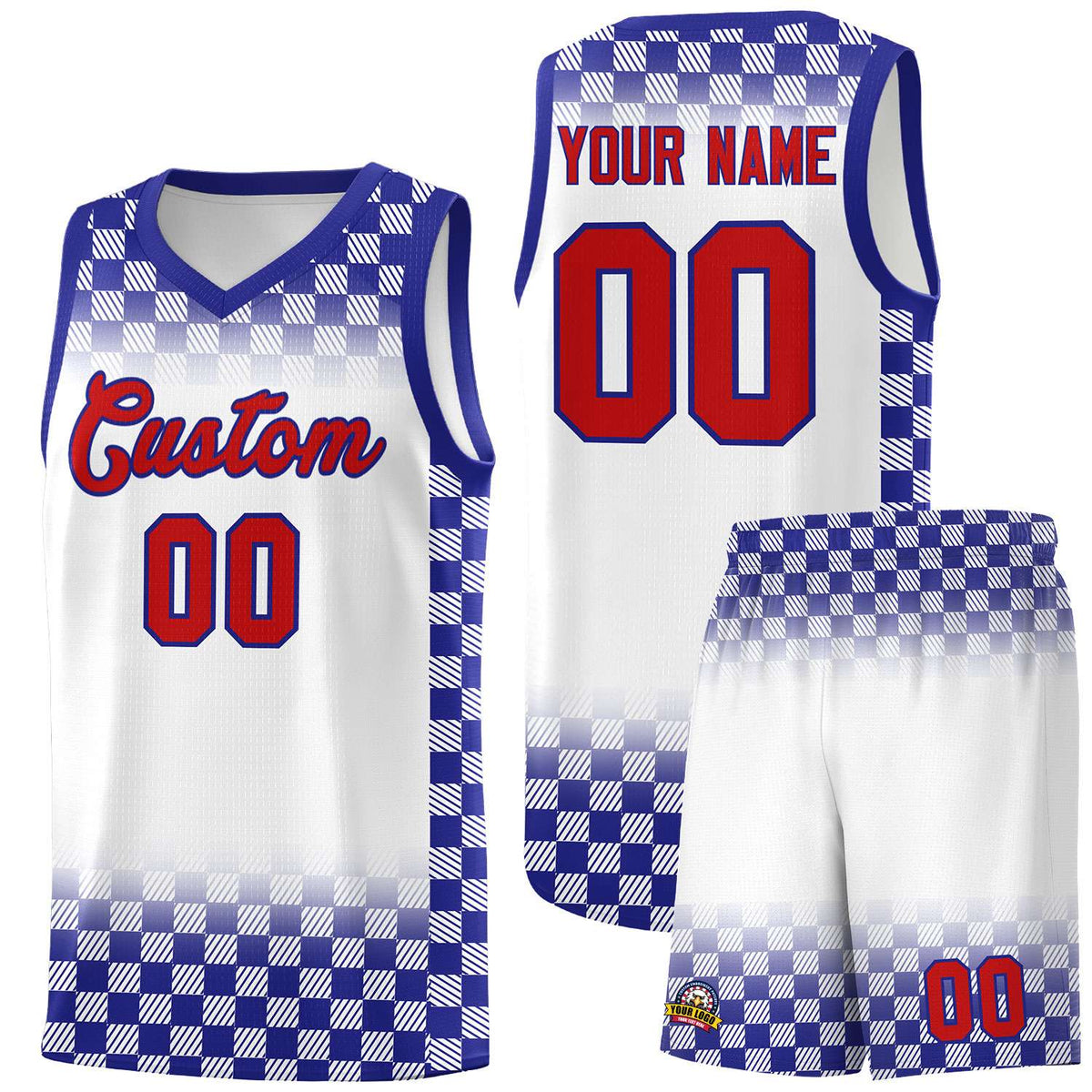 Custom White Royal Classic Plaid Pattern Sports Uniform Basketball Jersey