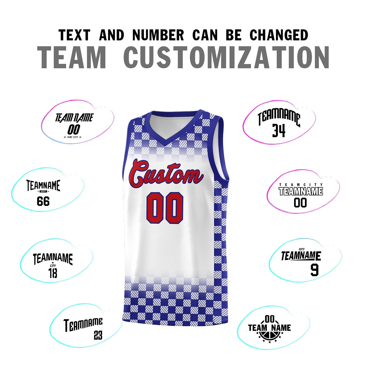 Custom White Royal Classic Plaid Pattern Sports Uniform Basketball Jersey
