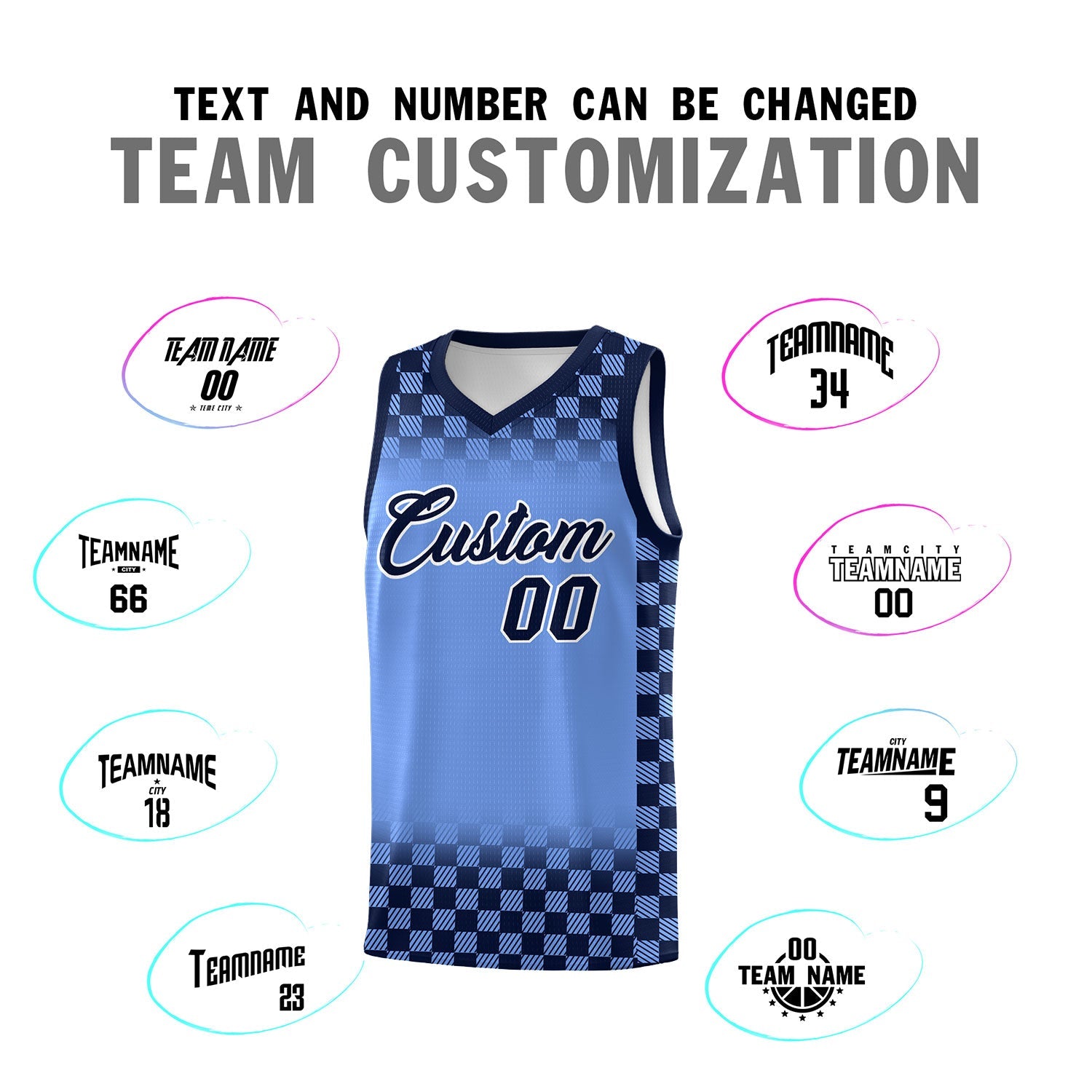 Custom Light Blue Navy Classic Plaid Pattern Sports Uniform Basketball Jersey