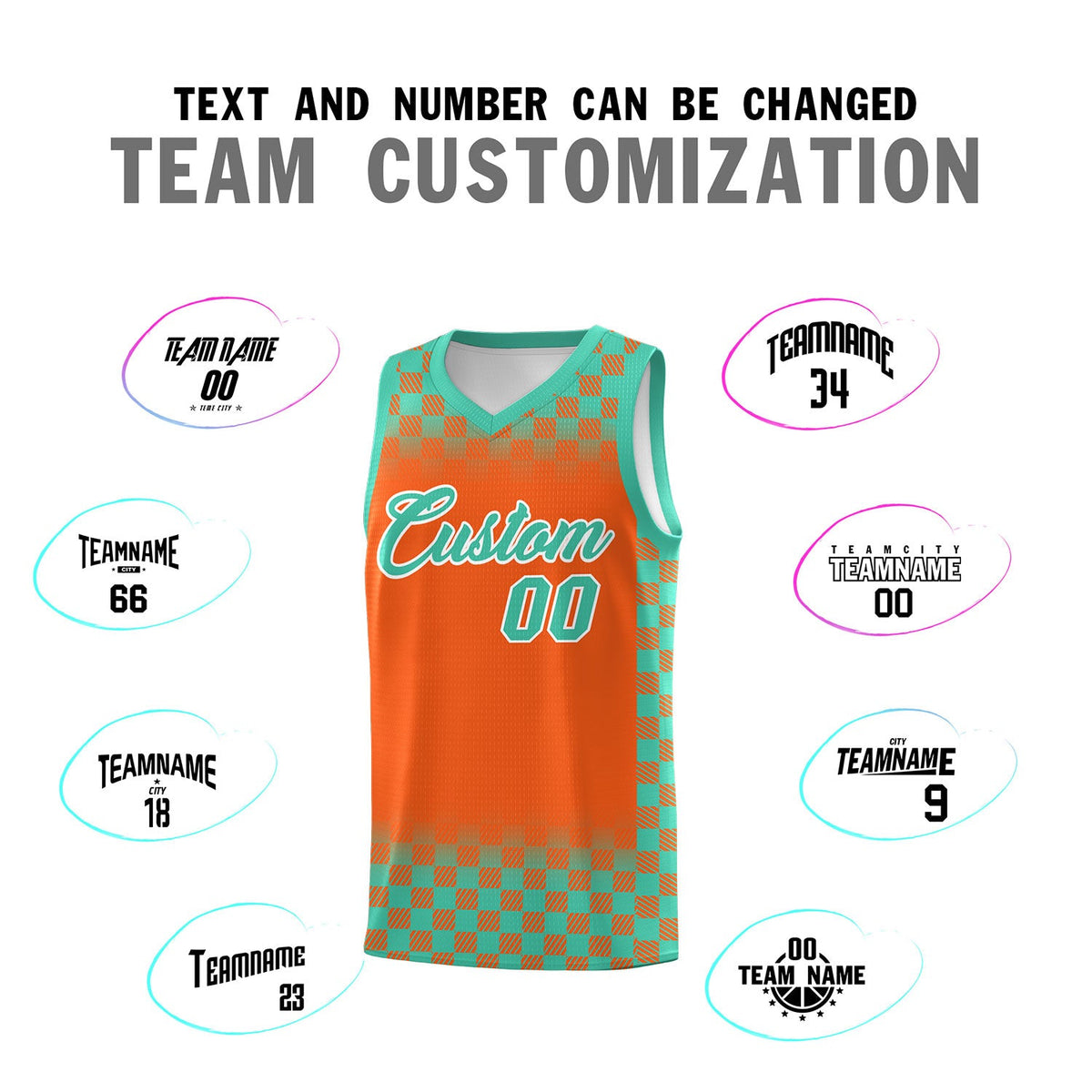 Custom Orange Bright Green Classic Plaid Pattern Sports Uniform Basketball Jersey