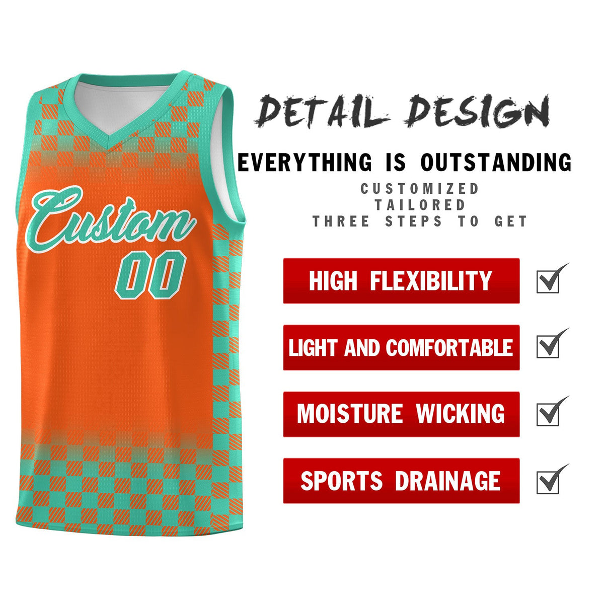 Custom Orange Bright Green Classic Plaid Pattern Sports Uniform Basketball Jersey