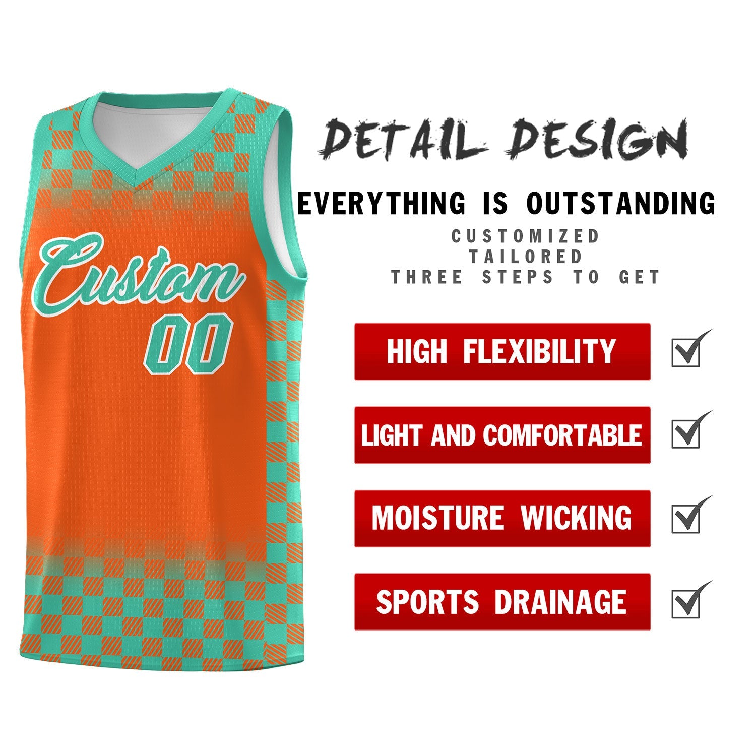 Custom Orange Bright Green Classic Plaid Pattern Sports Uniform Basketball Jersey