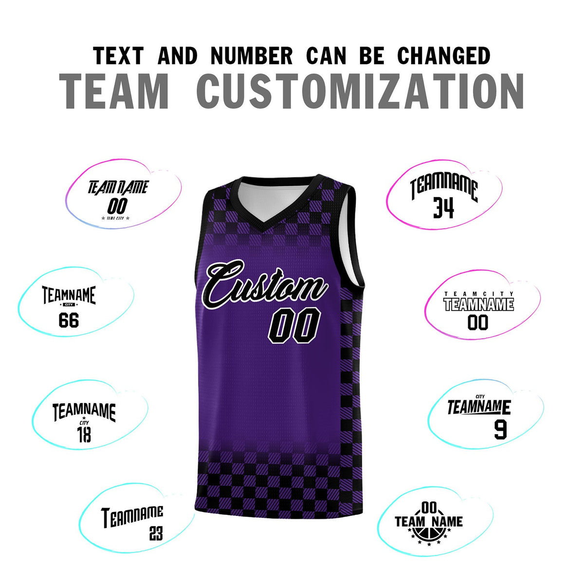 Custom Purple Black Classic Plaid Pattern Sports Uniform Basketball Jersey