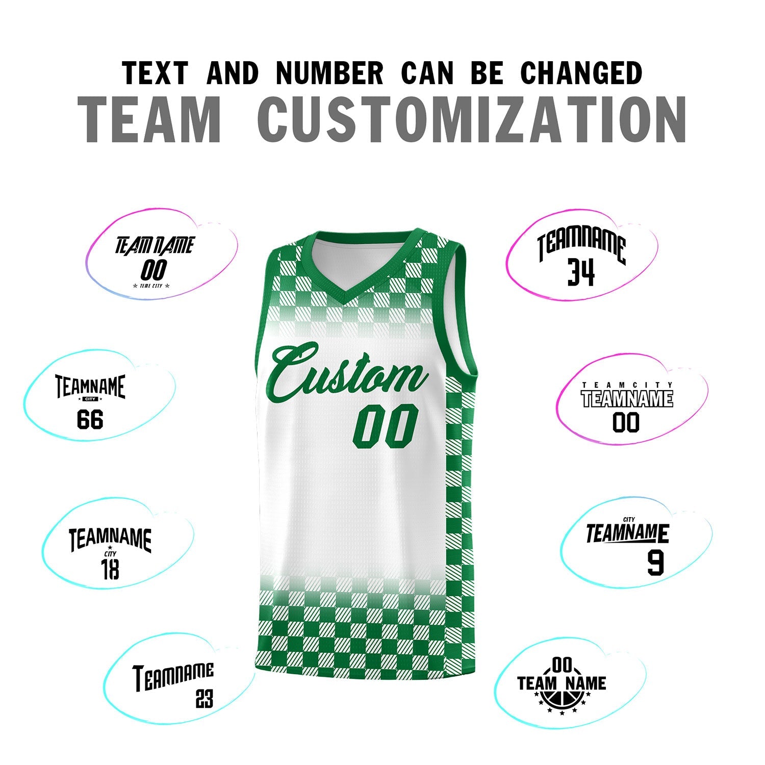 Custom White Kelly Green Classic Plaid Pattern Sports Uniform Basketball Jersey