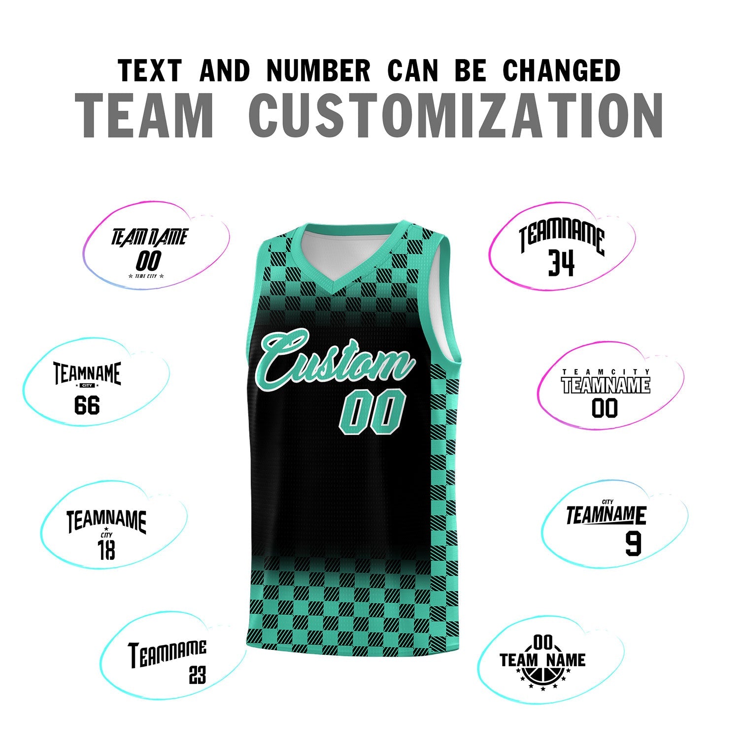 Custom Black Bright Green Classic Plaid Pattern Sports Uniform Basketball Jersey