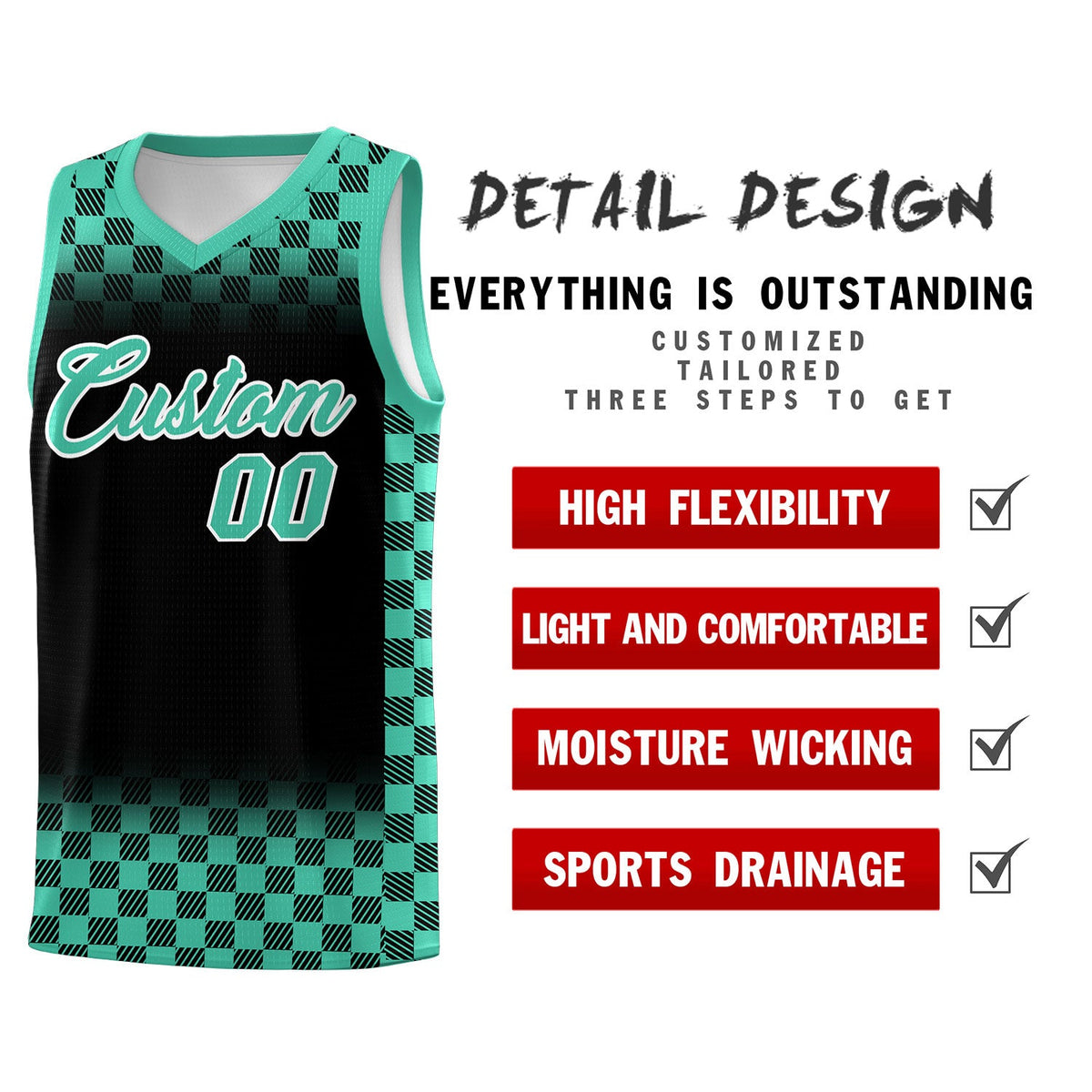 Custom Black Bright Green Classic Plaid Pattern Sports Uniform Basketball Jersey