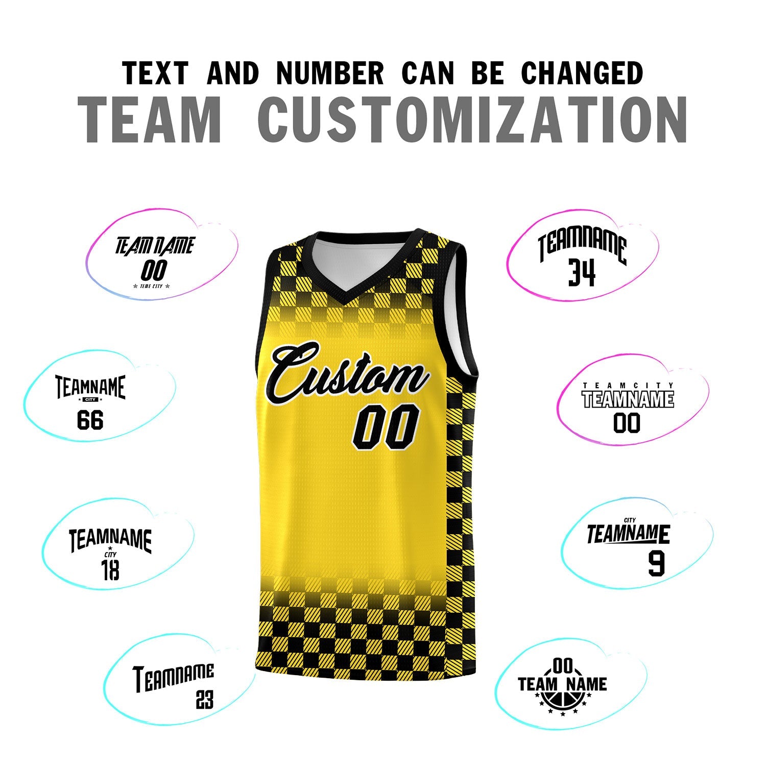 Custom Gold Black Classic Plaid Pattern Sports Uniform Basketball Jersey