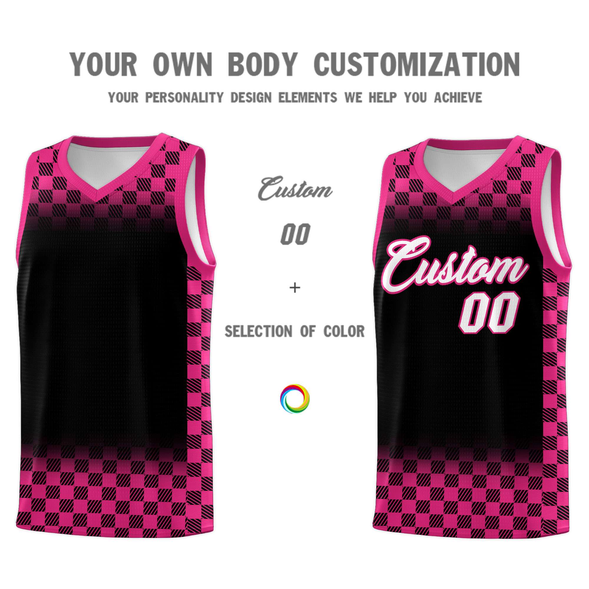 Custom Black Pink Classic Plaid Pattern Sports Uniform Basketball Jersey