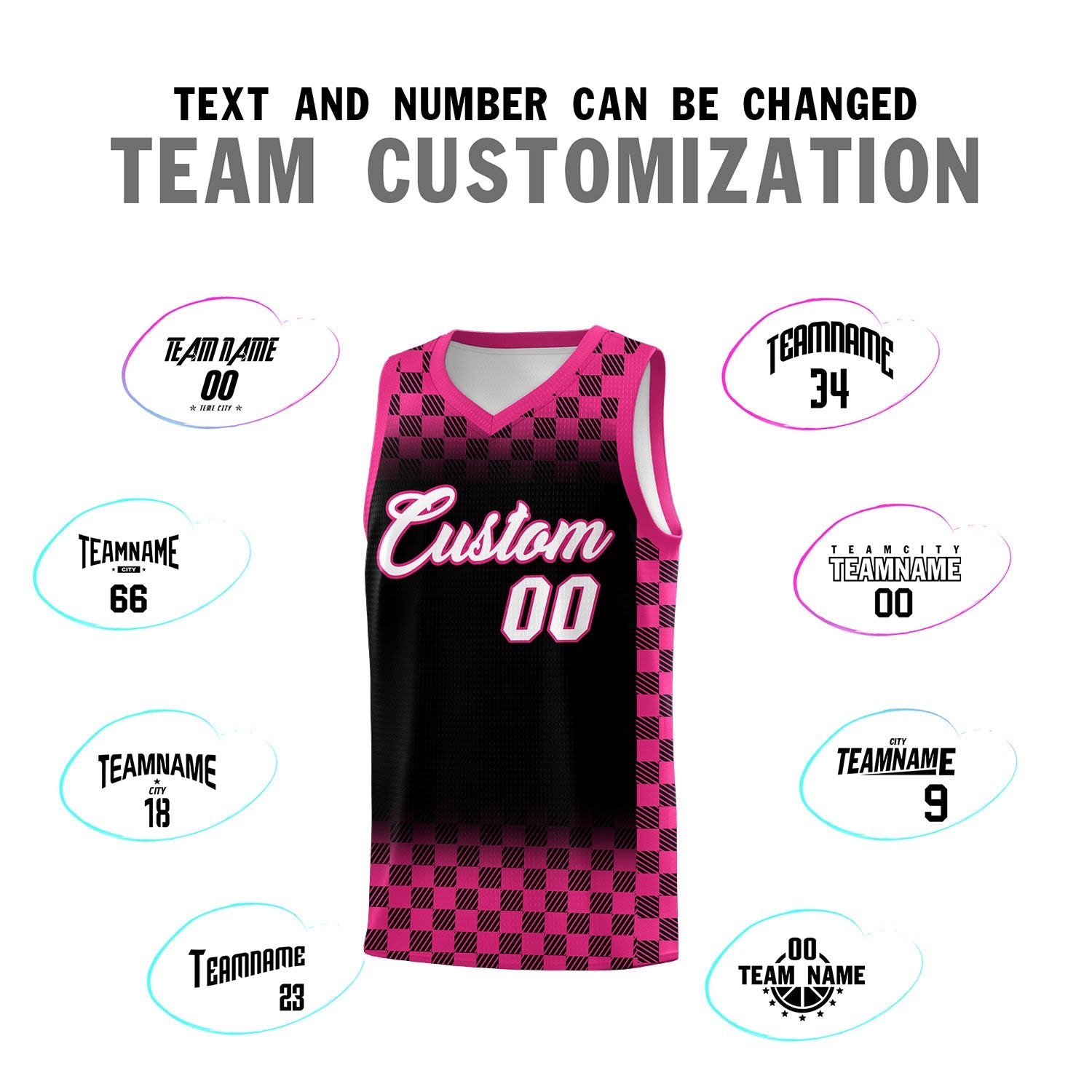 Custom Black Pink Classic Plaid Pattern Sports Uniform Basketball Jersey