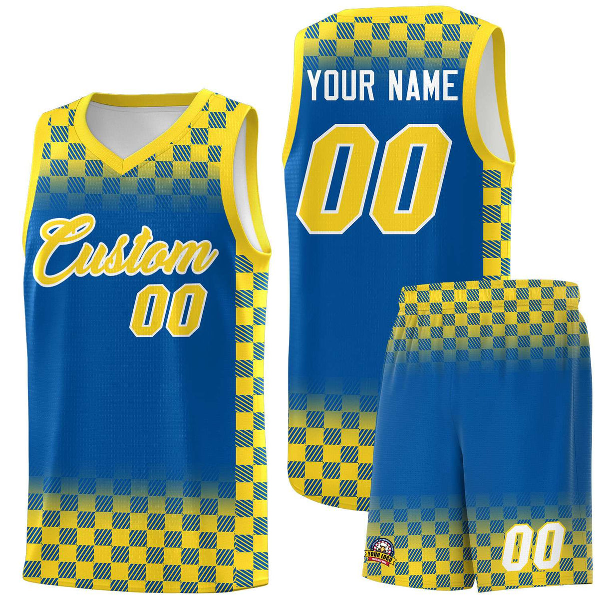 Custom Royal Gold Classic Plaid Pattern Sports Uniform Basketball Jersey
