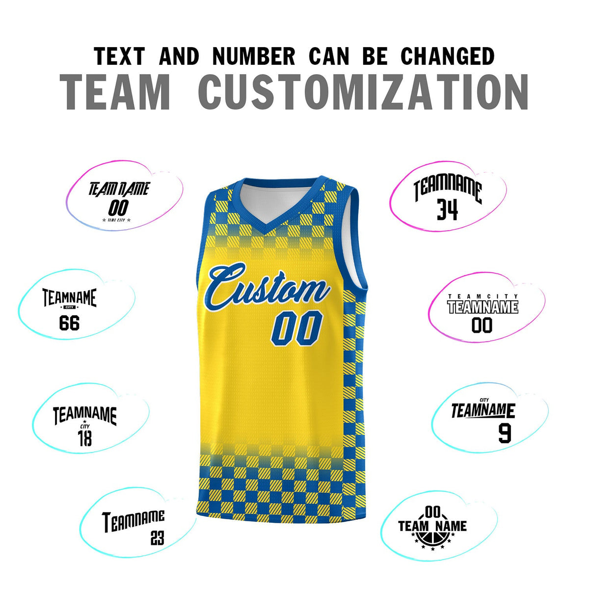 Custom Gold Royal Classic Plaid Pattern Sports Uniform Basketball Jersey