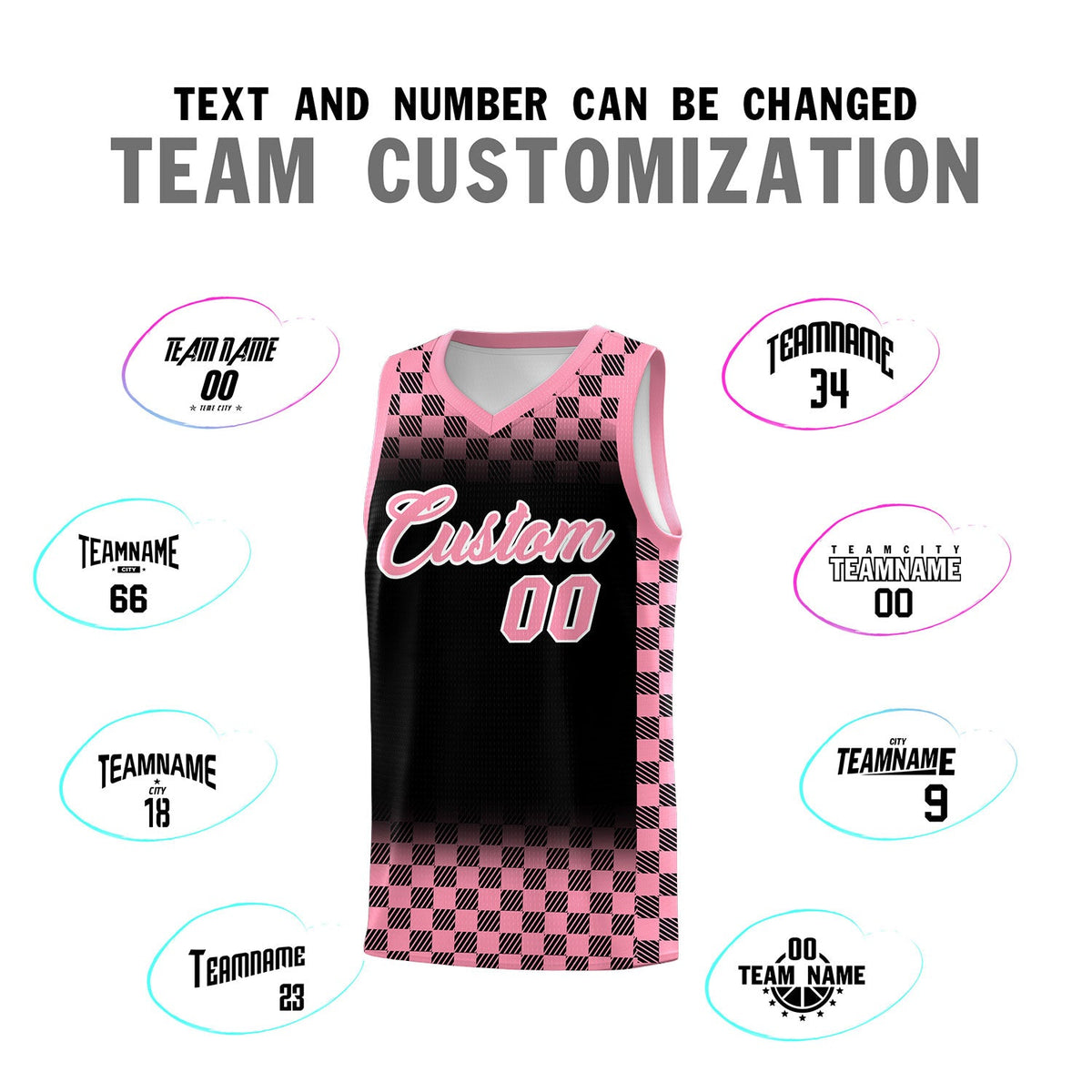 Custom Black Light Pink Classic Plaid Pattern Sports Uniform Basketball Jersey