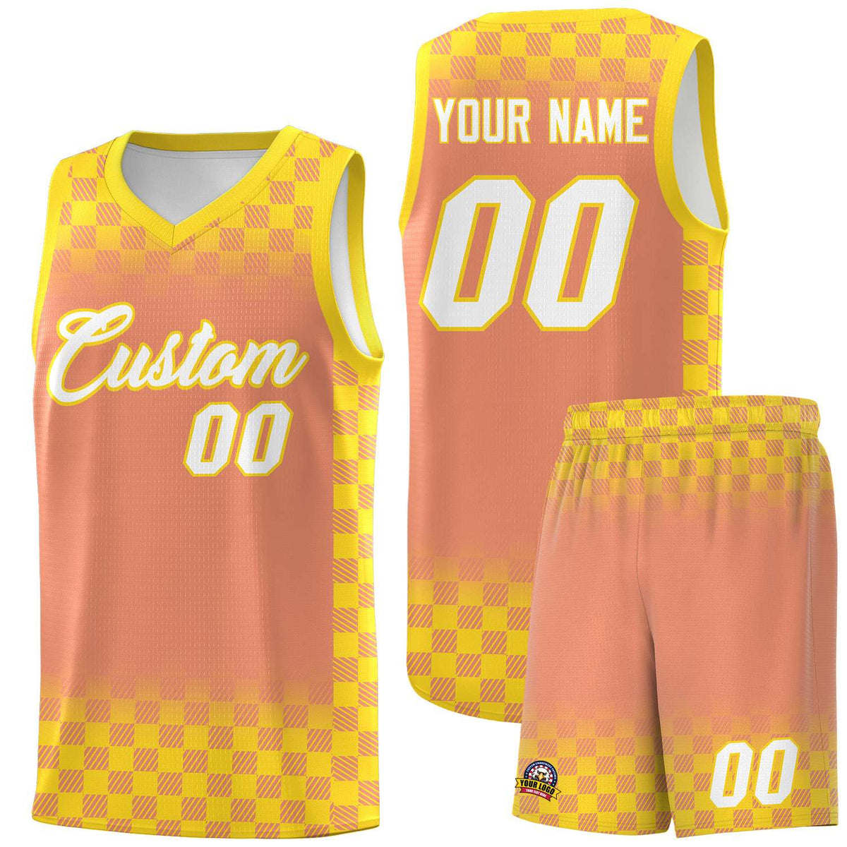 Custom Light Orange Gold Classic Plaid Pattern Sports Uniform Basketball Jersey
