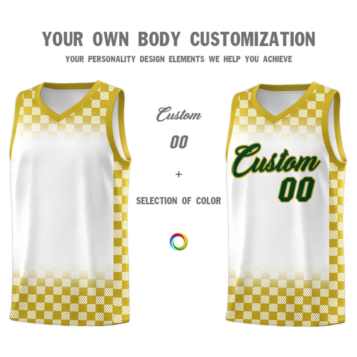 Custom White Old Gold Classic Plaid Pattern Sports Uniform Basketball Jersey