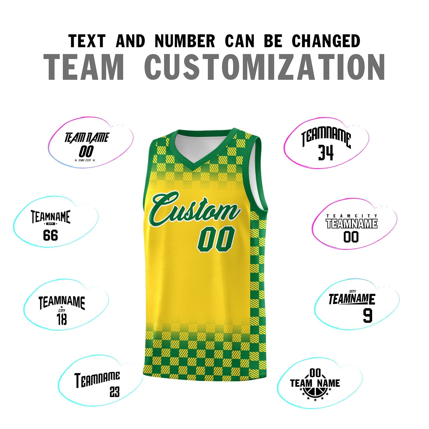 Custom Gold Kelly Green Classic Plaid Pattern Sports Uniform Basketball Jersey