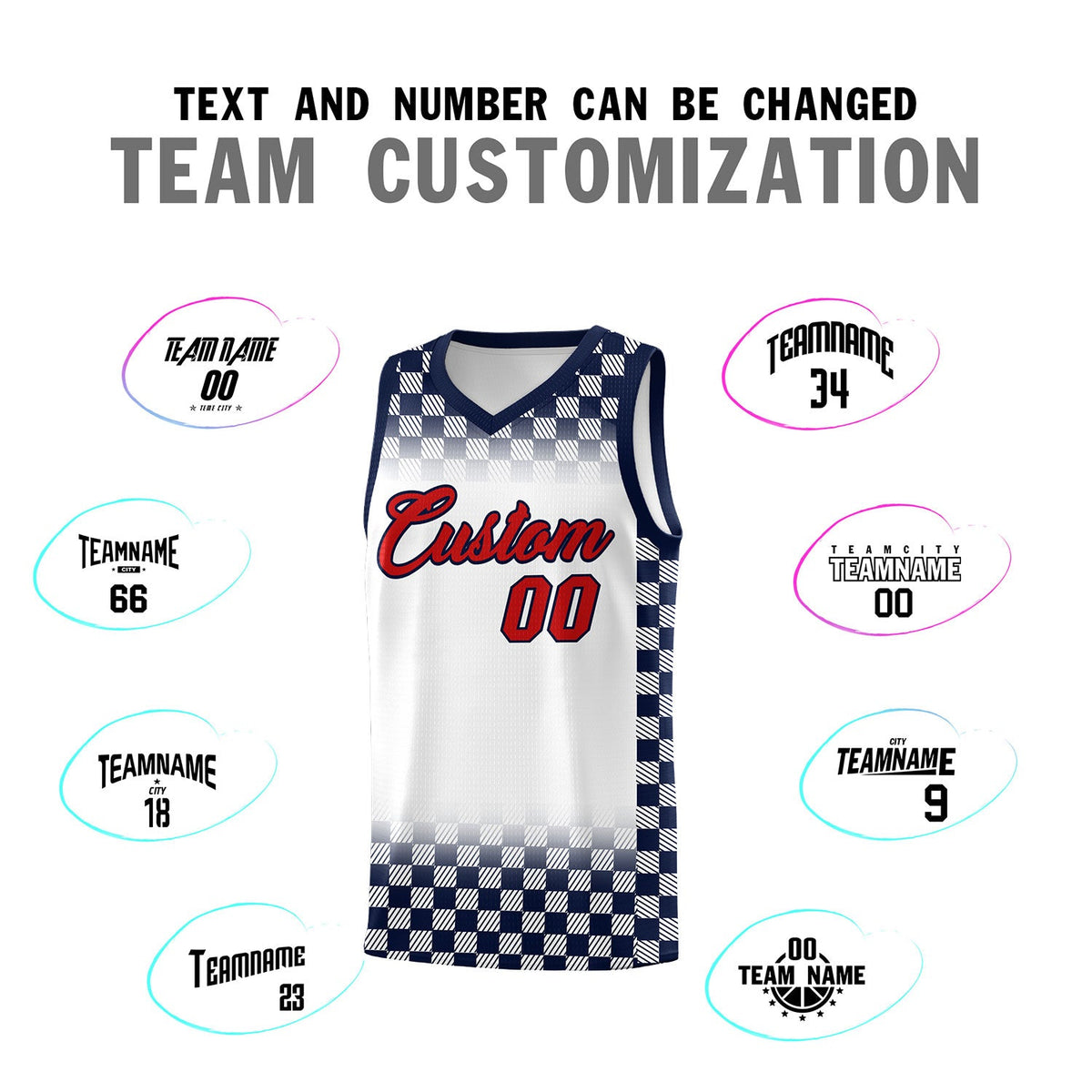 Custom White Navy Classic Plaid Pattern Sports Uniform Basketball Jersey