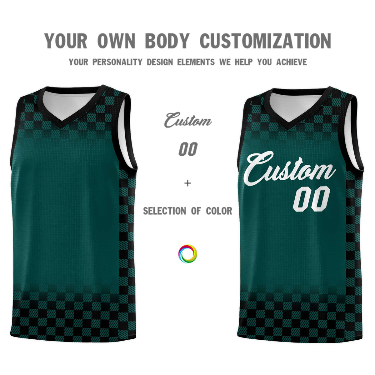 Custom Midnight Green Black Classic Plaid Pattern Sports Uniform Basketball Jersey
