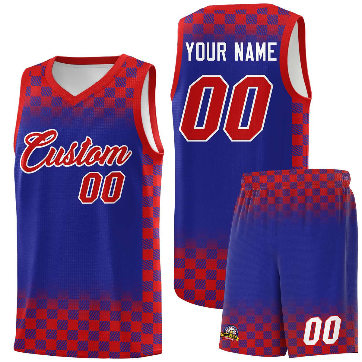 Custom Royal Red Classic Plaid Pattern Sports Uniform Basketball Jersey