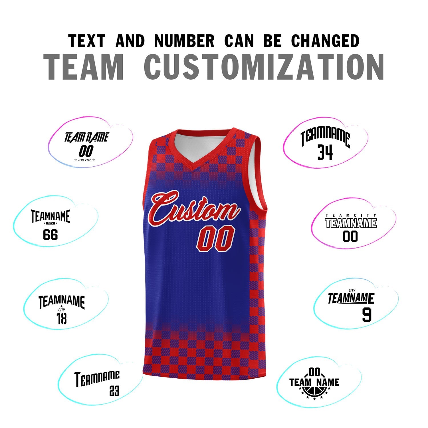 Custom Royal Red Classic Plaid Pattern Sports Uniform Basketball Jersey