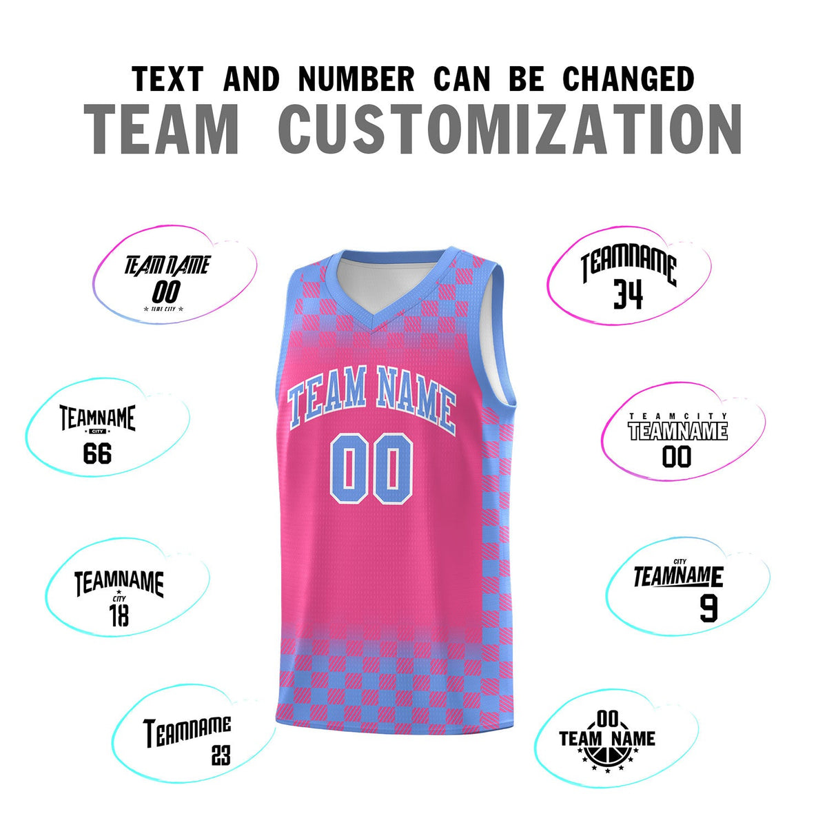 Custom Pink Light Blue Classic Plaid Pattern Sports Uniform Basketball Jersey