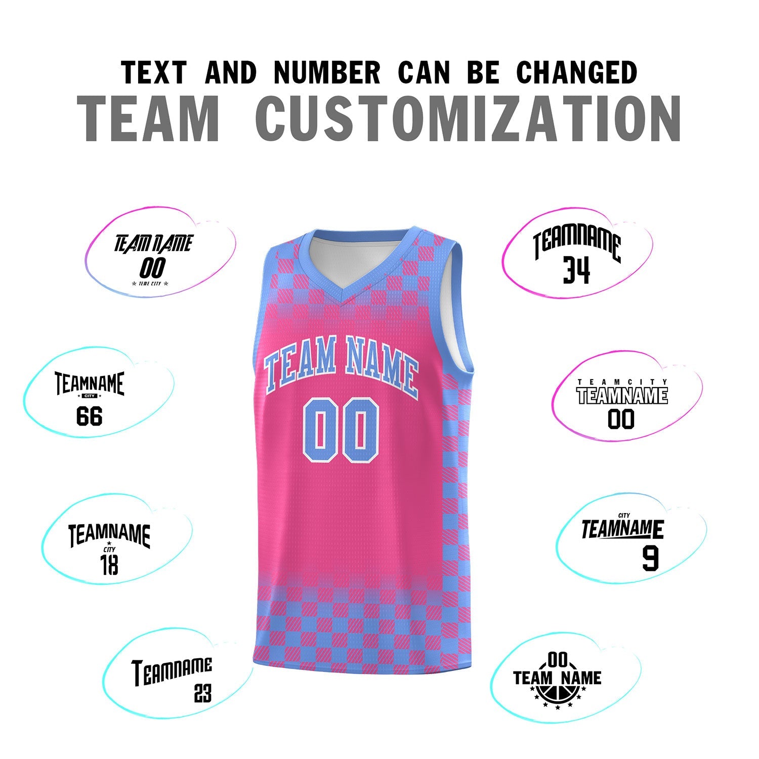 Custom Pink Light Blue Classic Plaid Pattern Sports Uniform Basketball Jersey