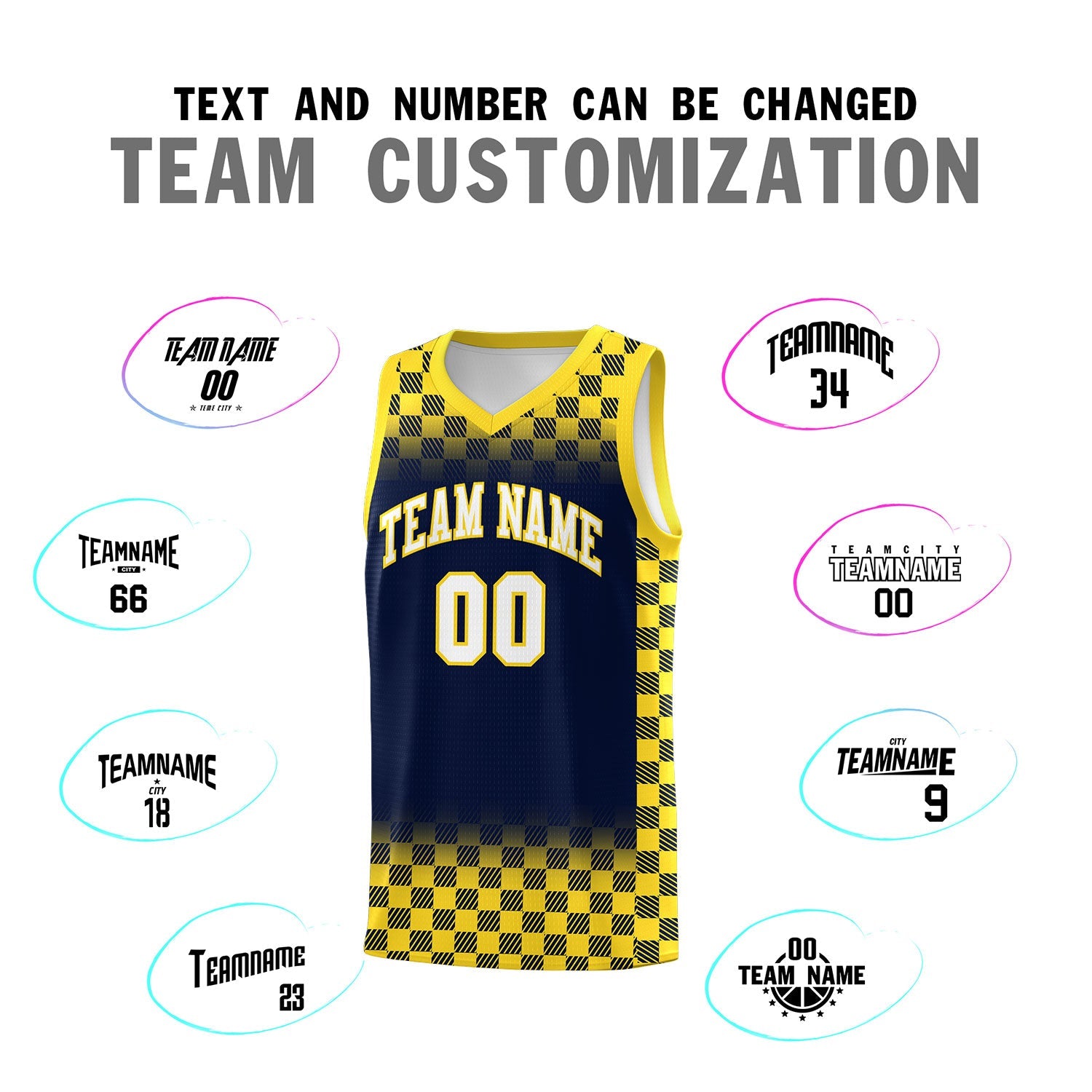 Custom Navy Gold Classic Plaid Pattern Sports Uniform Basketball Jersey