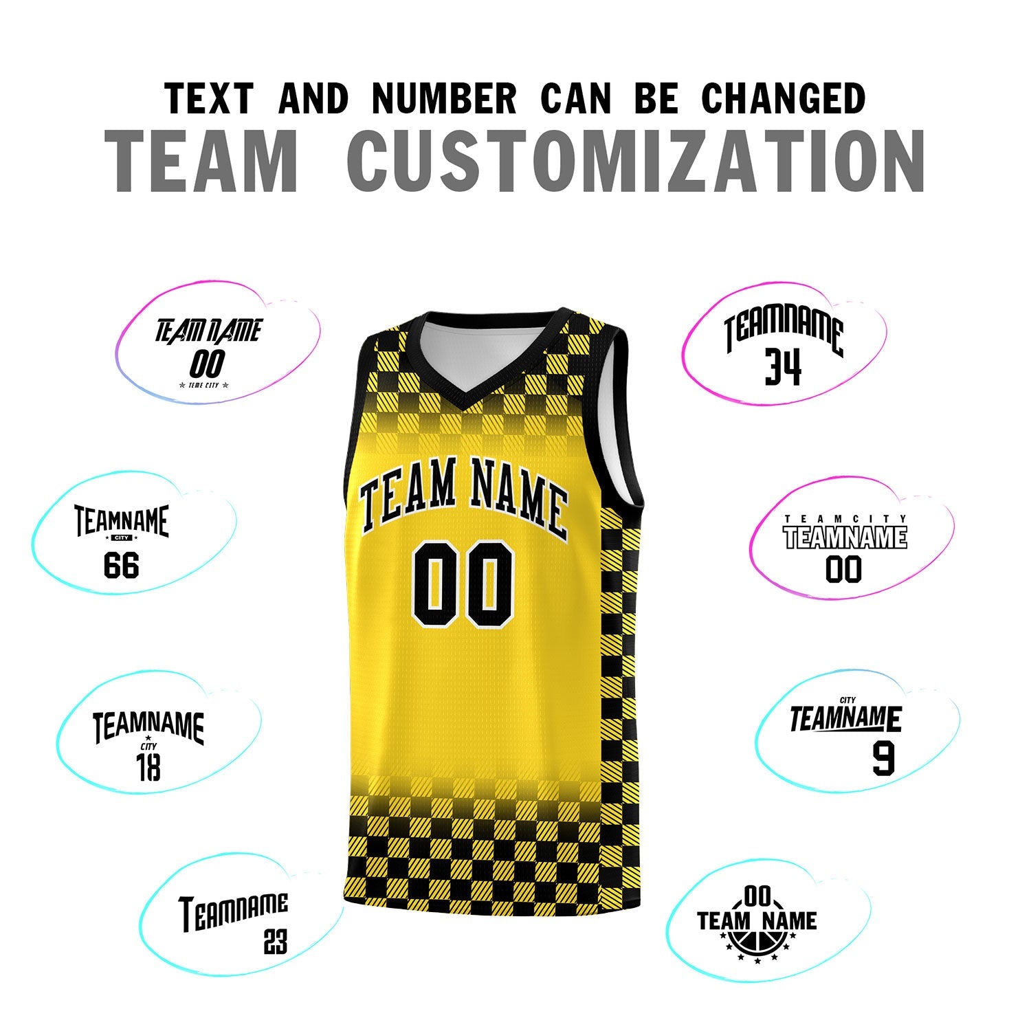 Custom Gold Black Classic Plaid Pattern Sports Uniform Basketball Jersey
