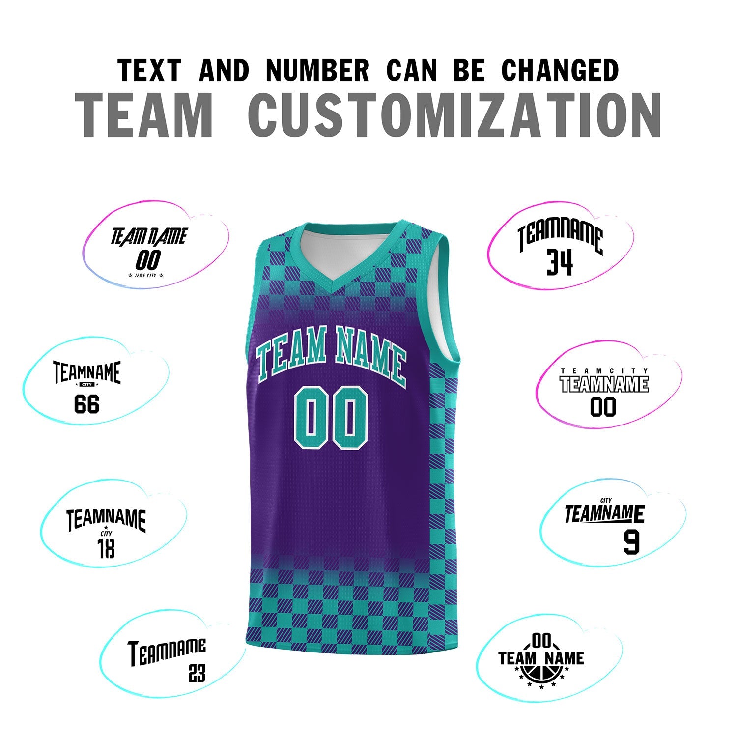 Custom Purple Aqua Classic Plaid Pattern Sports Uniform Basketball Jersey