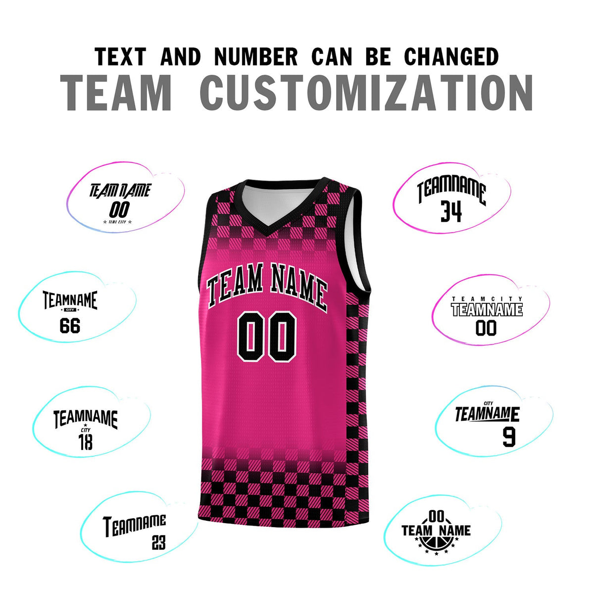 Custom Pink Black Classic Plaid Pattern Sports Uniform Basketball Jersey