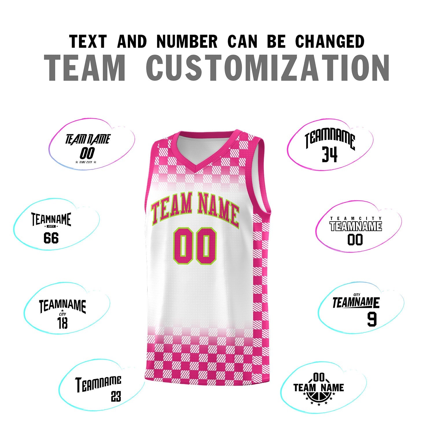 Custom White Pink Classic Plaid Pattern Sports Uniform Basketball Jersey