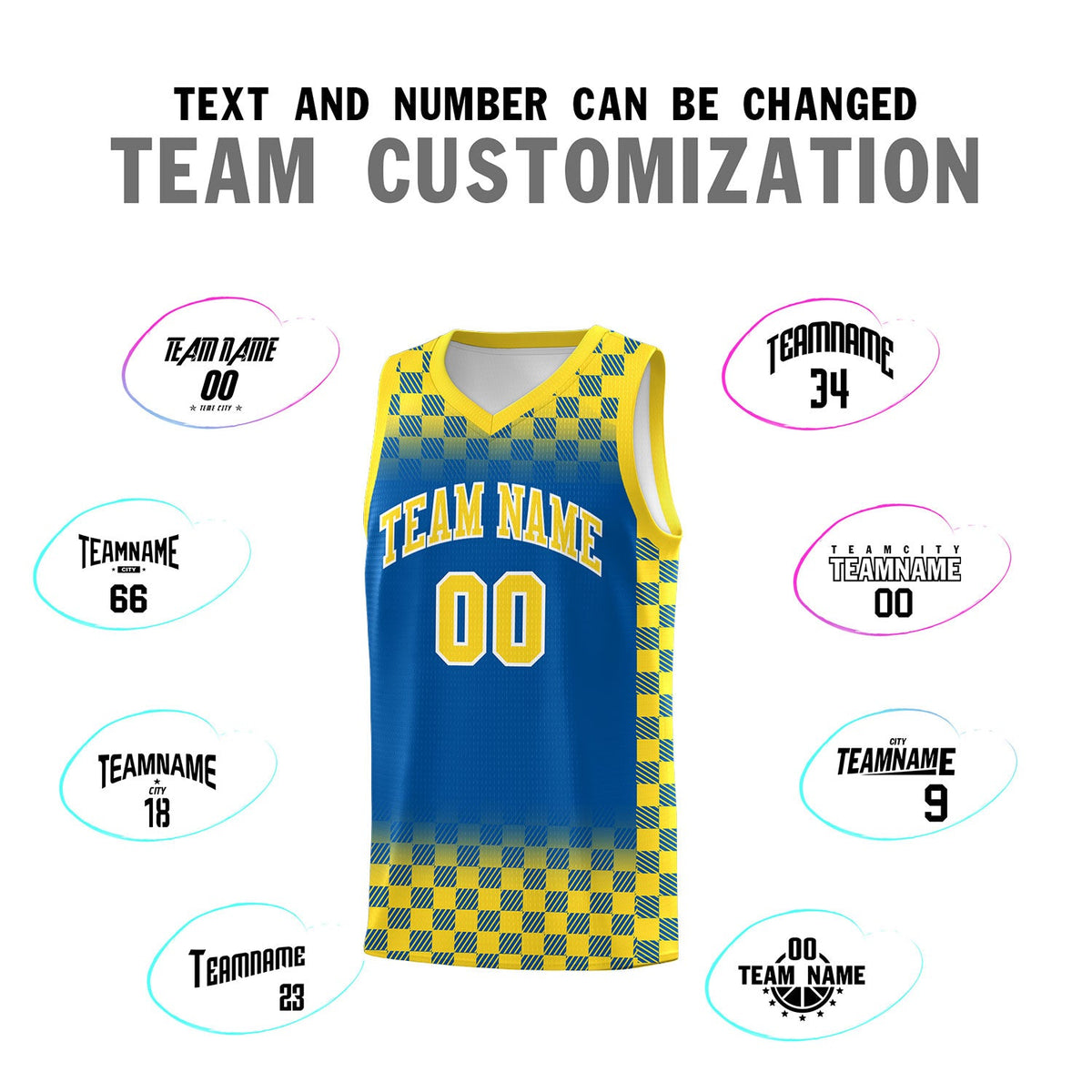 Custom Royal Gold Classic Plaid Pattern Sports Uniform Basketball Jersey