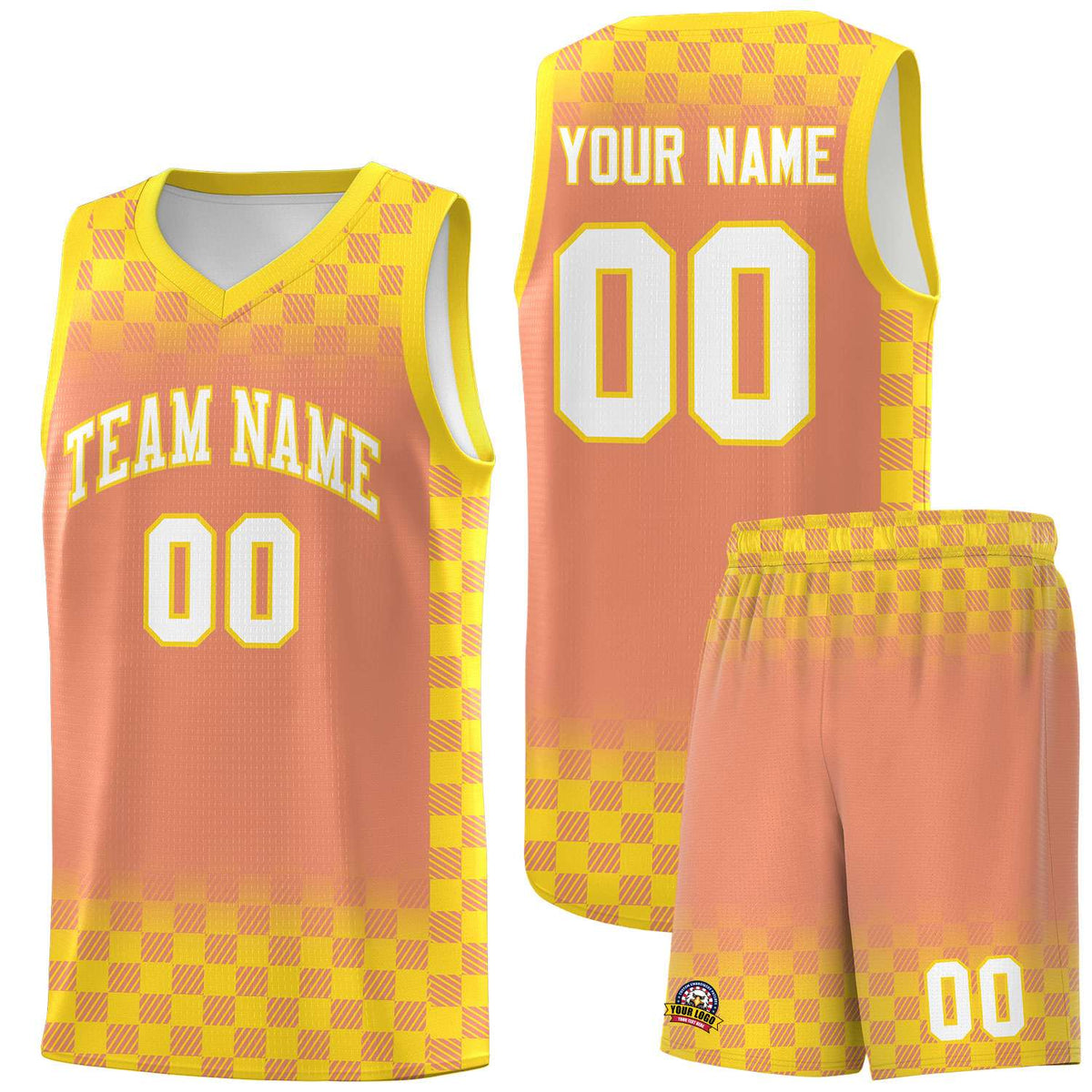 Custom Light Orange Gold Classic Plaid Pattern Sports Uniform Basketball Jersey