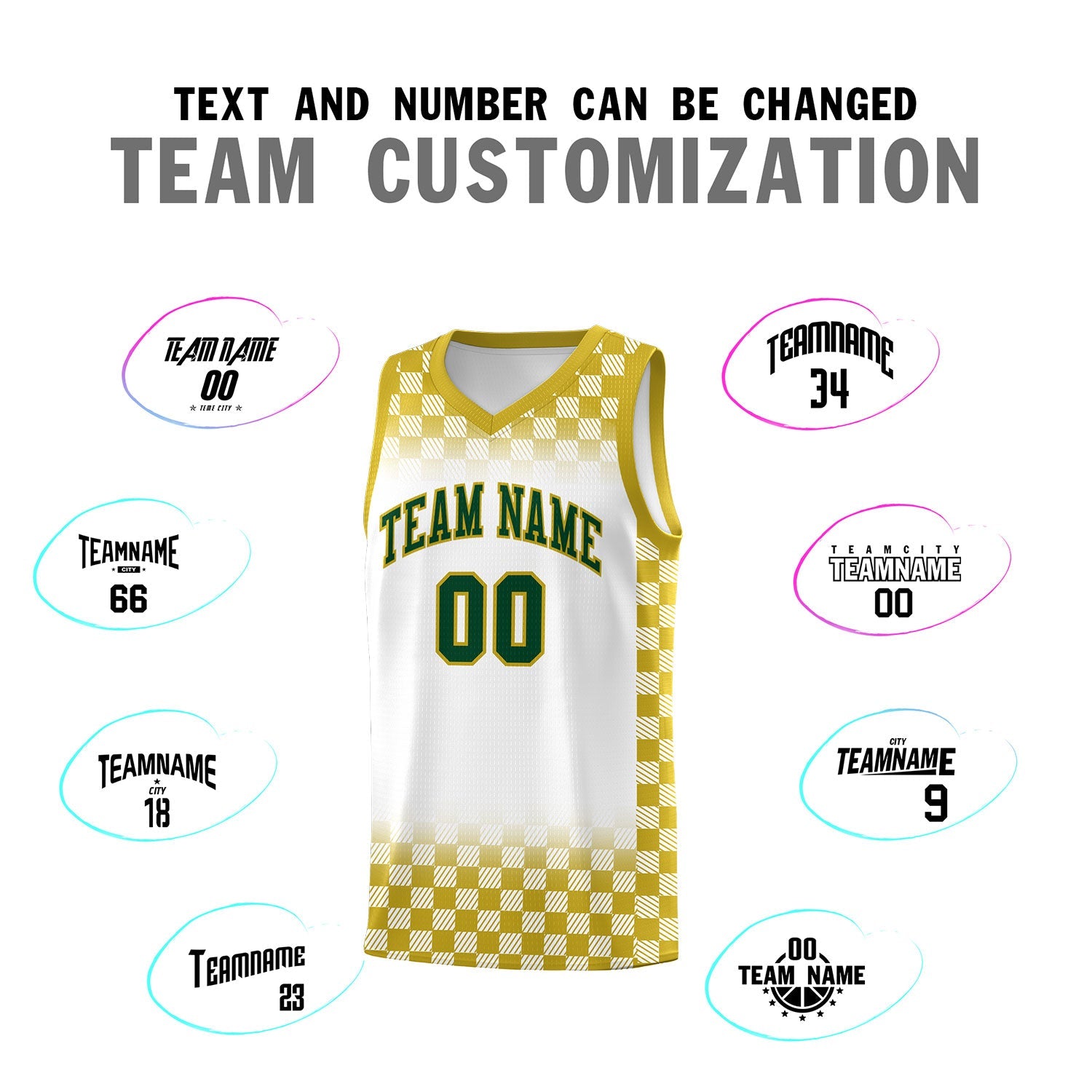 Custom White Old Gold Classic Plaid Pattern Sports Uniform Basketball Jersey