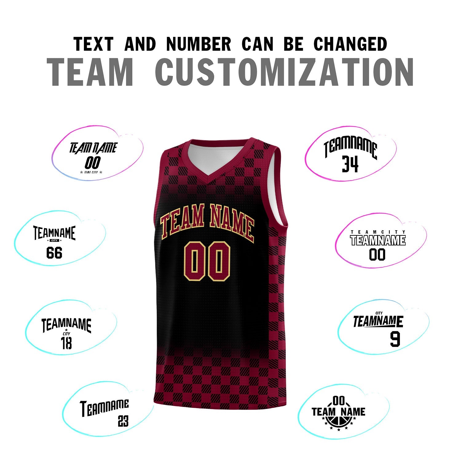 Custom Black Crimson Classic Plaid Pattern Sports Uniform Basketball Jersey