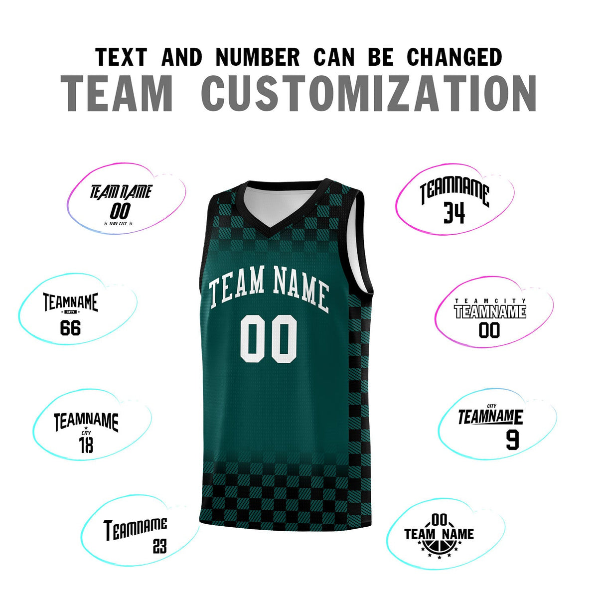 Custom Midnight Green Black Classic Plaid Pattern Sports Uniform Basketball Jersey