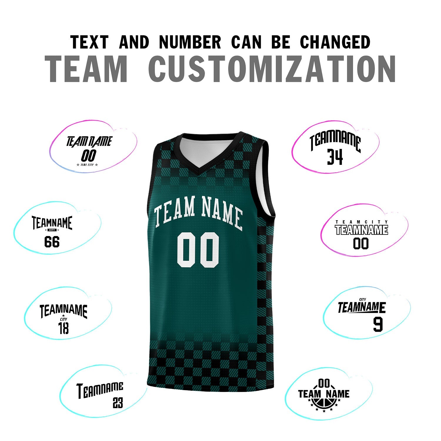 Custom Midnight Green Black Classic Plaid Pattern Sports Uniform Basketball Jersey