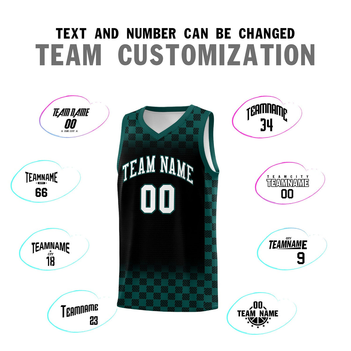 Custom Black Midnight Green Classic Plaid Pattern Sports Uniform Basketball Jersey