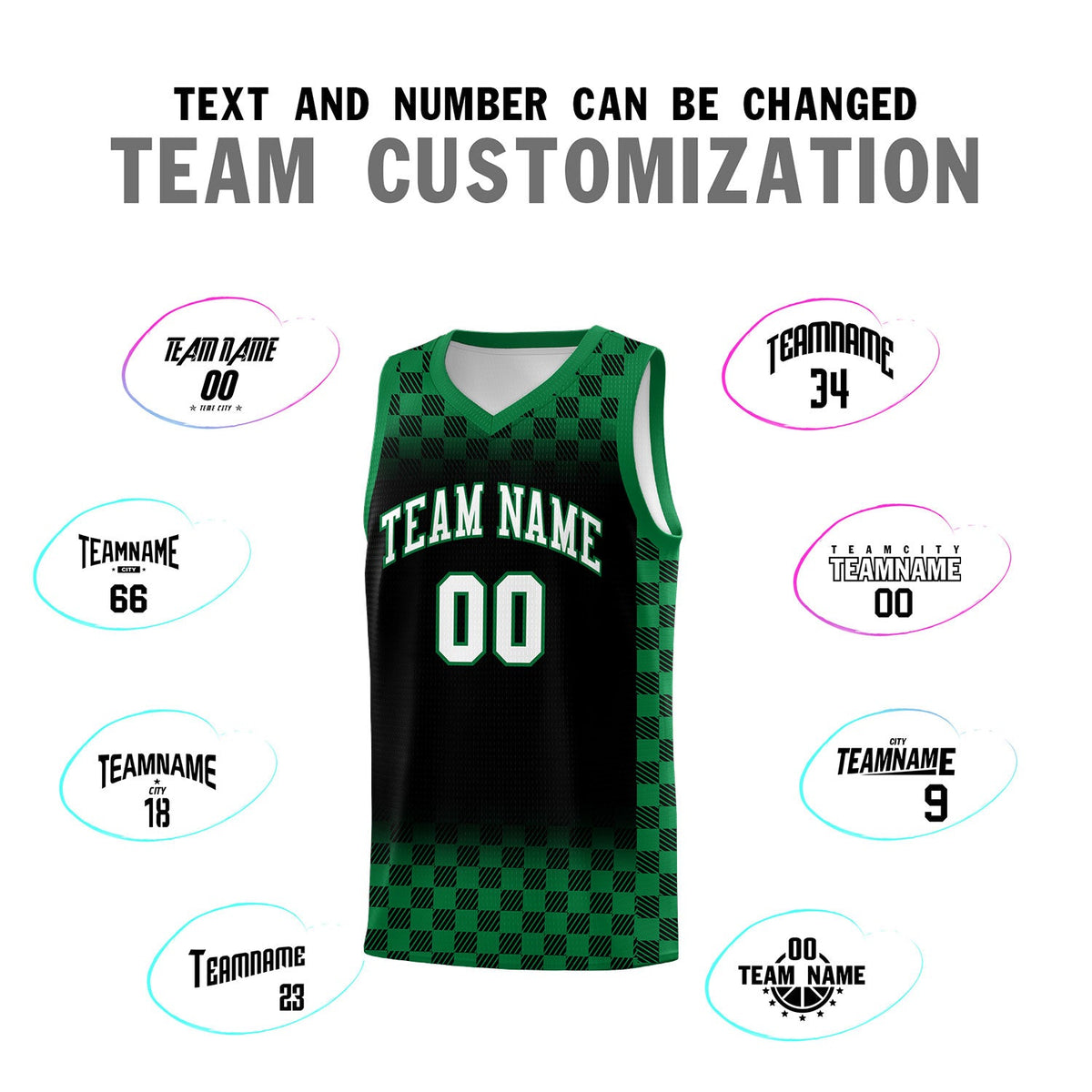 Custom Black Kelly Green Classic Plaid Pattern Sports Uniform Basketball Jersey
