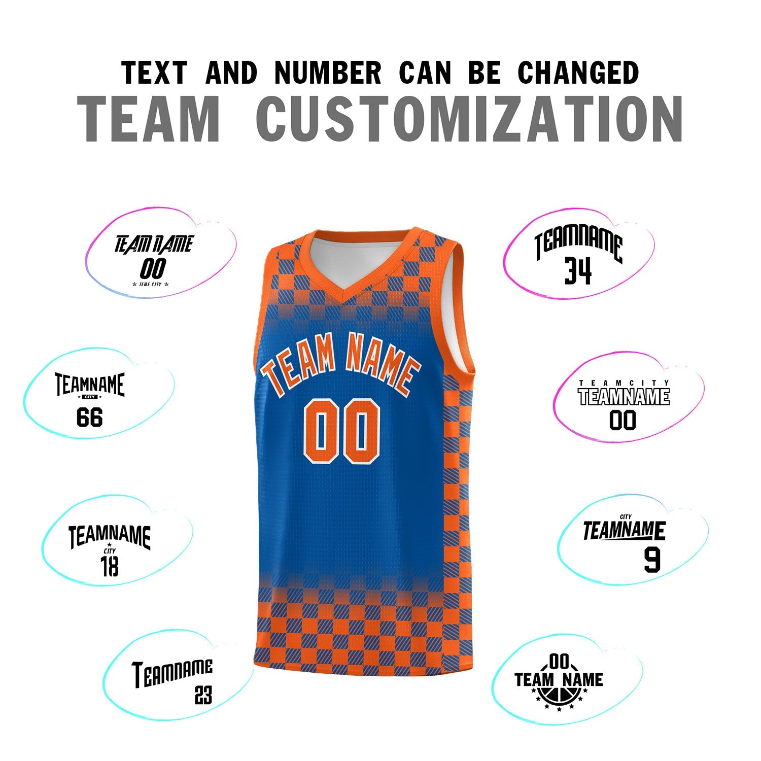Custom Royal Orange Classic Plaid Pattern Sports Uniform Basketball Jersey