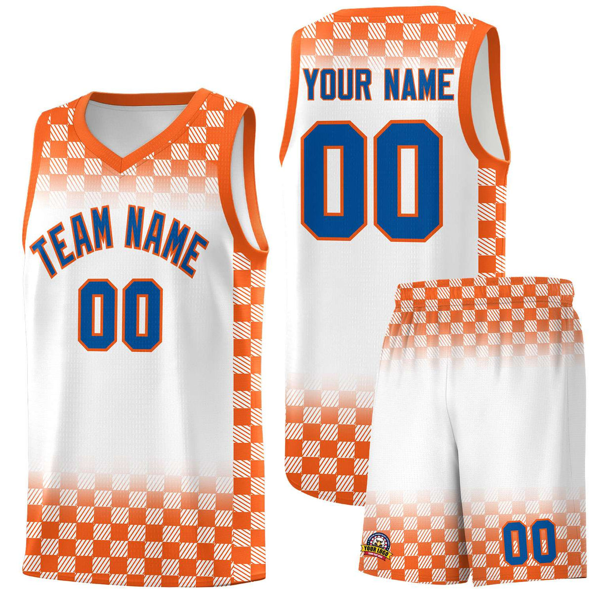 Custom White Orange Classic Plaid Pattern Sports Uniform Basketball Jersey