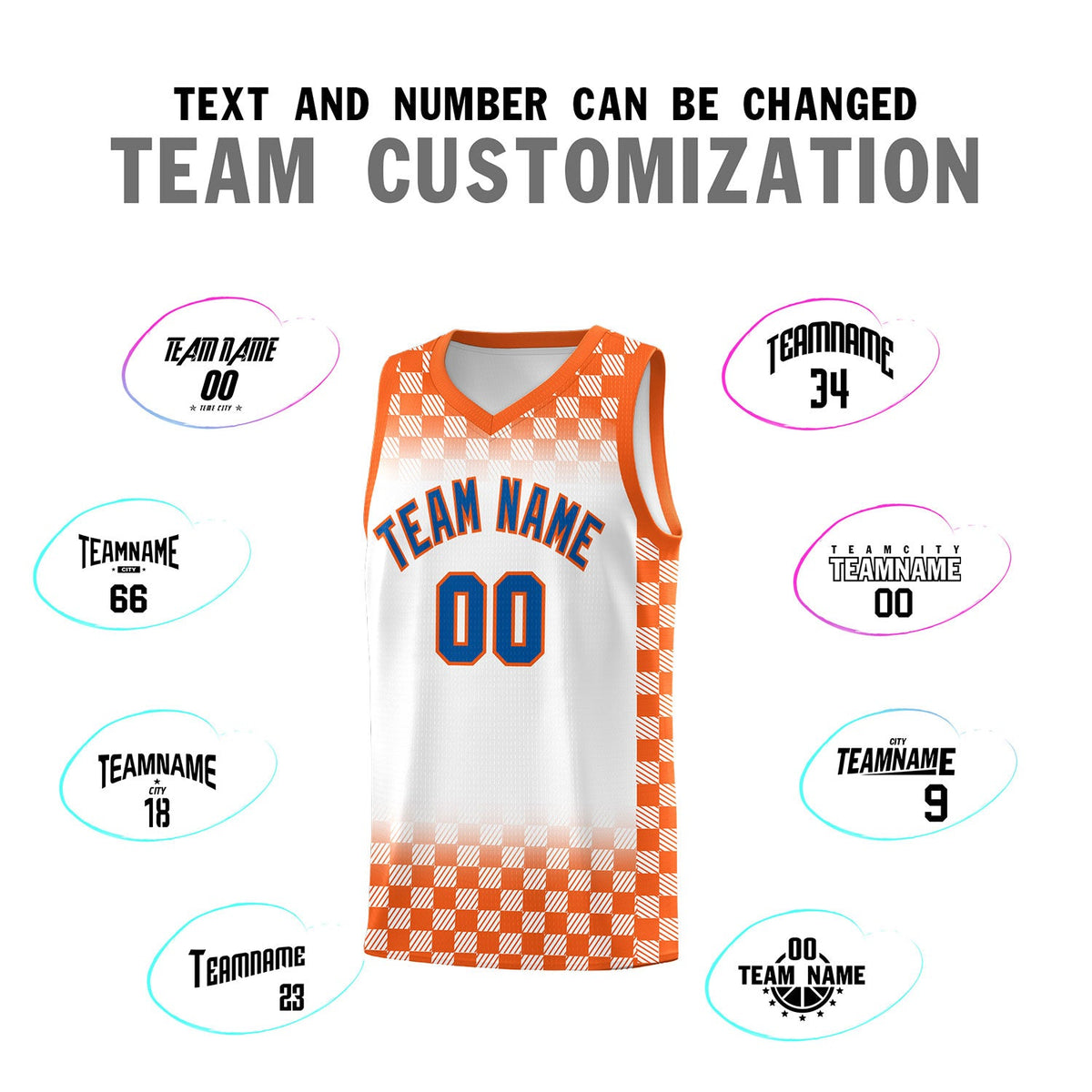 Custom White Orange Classic Plaid Pattern Sports Uniform Basketball Jersey