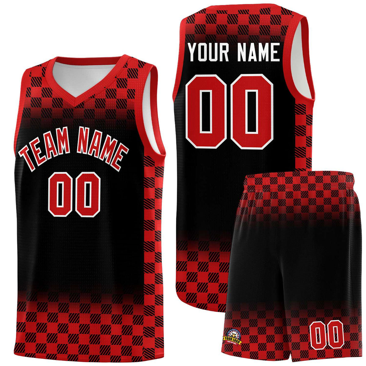 Custom Black Red Classic Plaid Pattern Sports Uniform Basketball Jersey