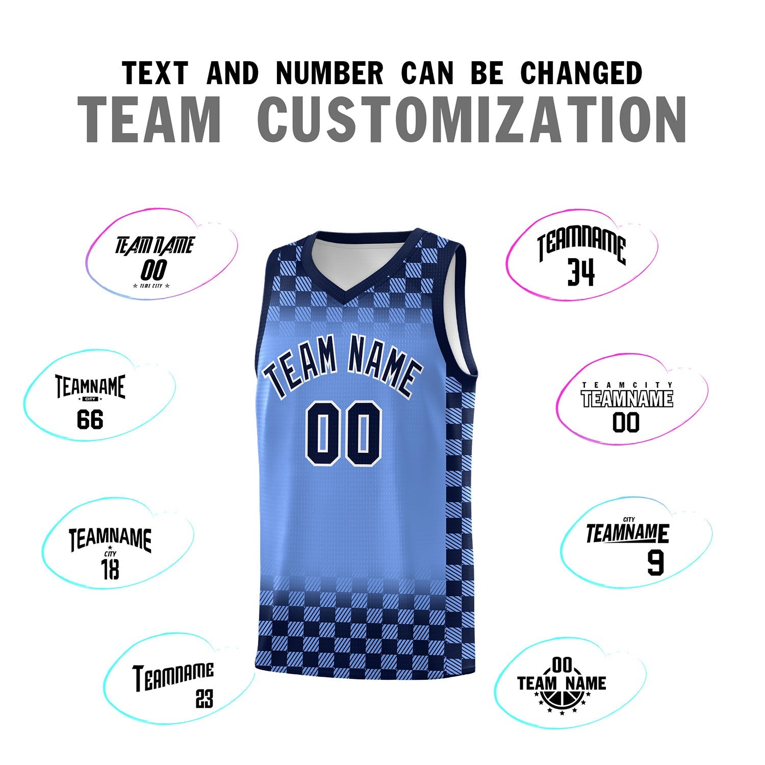 Custom Light Blue Navy Classic Plaid Pattern Sports Uniform Basketball Jersey