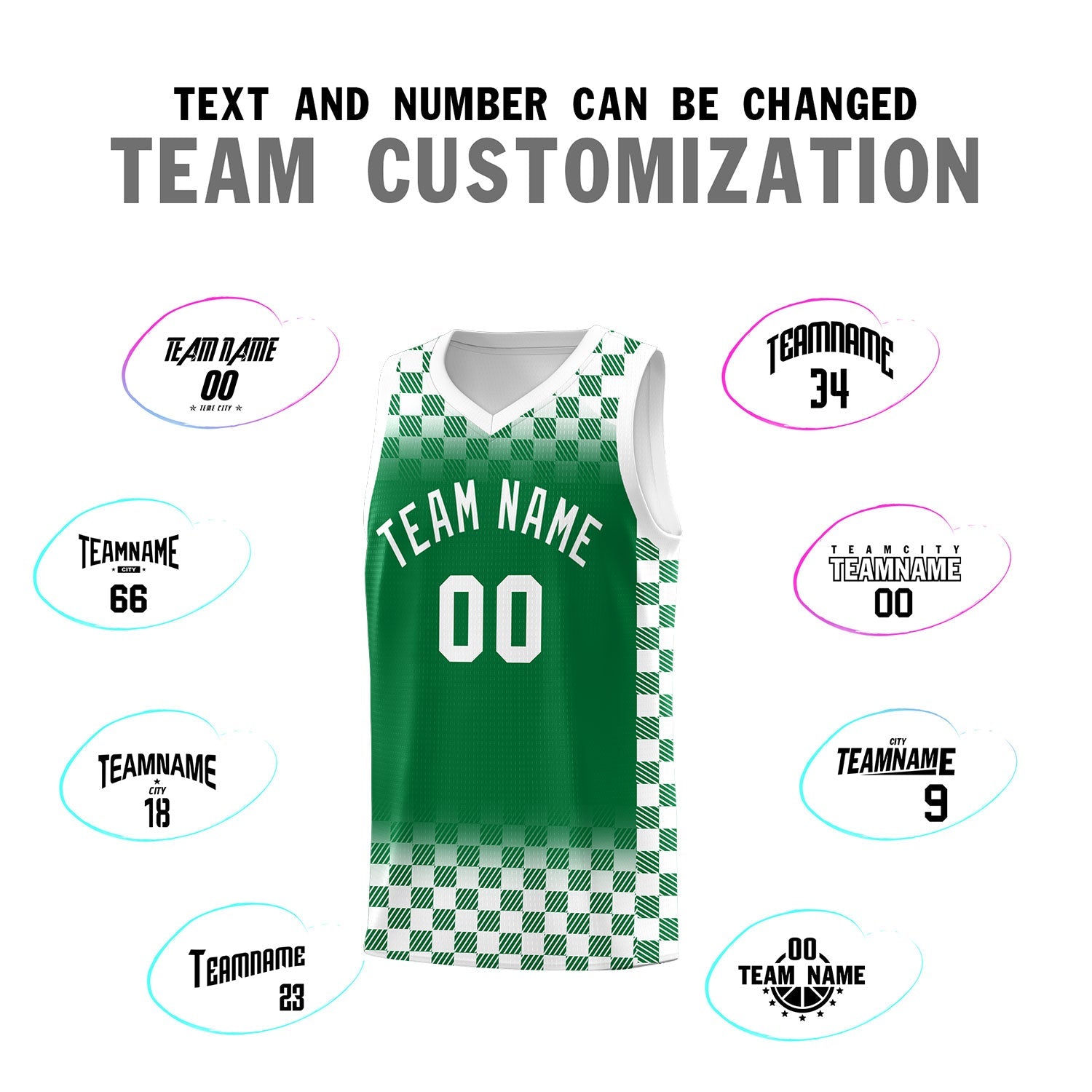 Custom Kelly Green White Classic Plaid Pattern Sports Uniform Basketball Jersey